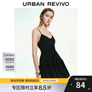 UR2025夏季新款女裝波嬉風(fēng)V領(lǐng)肌理感吊帶連衣裙UYY750019 正黑 XS
