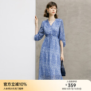 顏域藍(lán)色氣質(zhì)連衣裙女裝2024新款春季收腰顯瘦七分袖V領(lǐng)碎花裙子 藍(lán)花 L/40