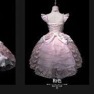 雀之羽lolita原創(chuàng  )洋裝jsk甜美花嫁重工連衣裙吊帶日常拖尾洛麗塔 粉色+裙子+項鏈+蝴蝶結拖尾+羽毛圍裙 M  無(wú)頭飾無(wú)內搭無(wú)飛機盒