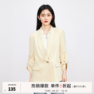 秋水伊人通勤小西裝女春新款修身一?？郯俅钪鄙硇奚砦鞣@瘦外套女 黃色 L