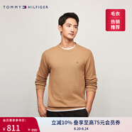 TOMMY HILFIGER【柔軟純棉】25秋冬男撞色條紋學(xué)院風(fēng)針織衫/情侶款純色毛衣 【簡(jiǎn)約合身毛衣】深卡其色0VB 2XL （推薦：180-200斤）