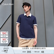 Calvin KleinJeans夏季男士商務(wù)休閑通勤ck翻領(lǐng)字母印花短袖T恤POLO衫J319635 CIK-藏藍色 S （建議110-130斤）