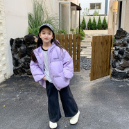 迷你巴拉（minibala）兒童秋冬加厚連帽絨服男童純色冬季保暖上衣女童糖果色外穿面包服 紫色 100 cm 身高85-95
