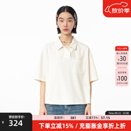 幻走（MOVEUP）【商場同款】2025春季新款polo領(lǐng)貝殼扣設(shè)計師短款T恤女 米白 M