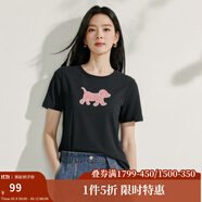 茵曼（INMAN）格子小狗貼布繡短袖T恤女2025夏季百搭顯瘦休閑舒適正肩上衣 寶藍色 S