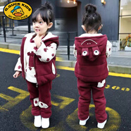 G.DUCKKIDS秋冬裝0-1-2-3歲半女寶寶衣服冬天嬰兒童棉衣套裝男童裝三件套潮4 加絨 酒紅色 純棉波點(diǎn)加厚套裝 90碼(身高70-85cm)1歲