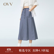 OVV春夏熱賣女裝棉混紡經(jīng)典清爽條紋海軍風(fēng)A字過膝傘裙 藏青條紋52 S