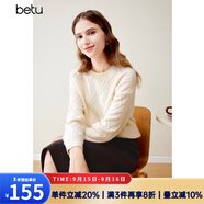 百圖betu女裝冬新款毛衣圓領落肩長袖棱形格紋寬松毛衣女2311T81 杏色 M