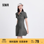 森馬連衣裙女收腰襯衫裙復(fù)古休閑夏季美拉德純色短裙101324114030