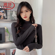 浪莎打底衫女士秋季新款半高領(lǐng)純色百搭長袖中領(lǐng)上衣內(nèi)搭針織衫 典雅黑(均碼80斤-130斤) 均碼