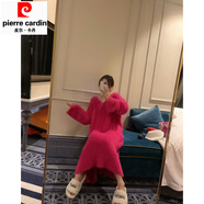 皮爾卡丹白色水貂絨馬海毛毛衣針織連衣裙女秋季2025新款溫柔風(fēng)寬松長(cháng)裙子 玫粉色 2XL 130-140斤