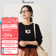 帕羅（PALUOPO）圓領(lǐng)套頭毛衣兔毛羊毛加厚字母提花長袖秋冬厚款保暖時尚針織毛衫 黑色 L 105