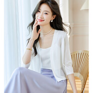 奢汐（Srcr）含桑蠶絲薄款空調衫披肩外套女外搭上衣春秋短款小個(gè)子針織開(kāi)衫