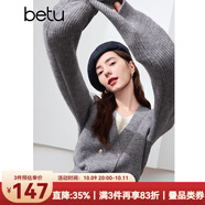 百圖betu女裝冬季新款毛衣假兩件撞色領(lǐng)下擺開(kāi)叉設(shè)計(jì)毛衣2410T34 灰色 S