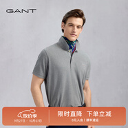 GANT/甘特【100%棉】夏男士休閑時(shí)尚印花logo翻領(lǐng)短袖T恤POLO衫 93-灰色 M