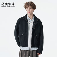 馬克華菲夾克外套男士春秋季簡(jiǎn)約純色百搭透氣休閑風(fēng)高檔立領(lǐng)男裝防風(fēng)外衣 MA25GMBWJ127 純黑 L （170-180cm/125-145斤）