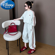 迪士尼（Disney）女童春秋裝2025新款時(shí)髦運(yùn)動(dòng)休閑慵懶套裝洋氣兒童衛(wèi)衣褲子兩件套 灰色 170 cm