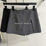 貓容韓系覆古設計感高腰開(kāi)叉毛呢裙褲女2025冬季新款休閑加厚a字短褲 灰色【現貨】 S