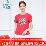 米蘭登（MILANDON）夏季新款中老年女裝媽媽裝圓領(lǐng)印花針織短袖t恤女休閑薄1M2T1115 樹莓紅 L