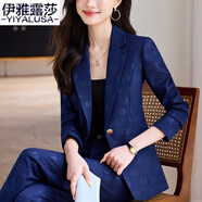 伊雅露莎新款西裝女職業(yè)套裝正裝西服印花時(shí)尚免燙修身商務(wù)通勤工作服8973 單件藏青西裝 L （建議100-110斤）