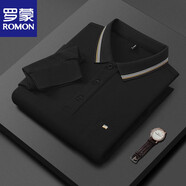 羅蒙（ROMON）長袖T恤真口袋新款POLO.衫秋冬男士寬松翻領(lǐng)休閑打底純色爸爸上衣 8012黑色【真實(shí)口袋】 均碼 建議125斤內(nèi)