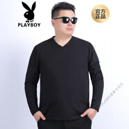花花公子（PLAYBOY）大碼男裝 秋款潮胖子棉寬松加肥加大碼v領(lǐng)男士長袖T恤男T820 藏青色-T820 XL 建議１６０斤左右
