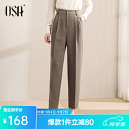 歐莎（OSA）高腰窄版OL職業(yè)垂感煙管西裝褲女通勤顯瘦直筒休閑褲子2025秋新款 咖色A XL