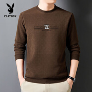花花公子（PLAYBOY）新款男士秋冬毛衣 長(cháng)袖圓領(lǐng)衛衣T恤寬松休閑打底衫上衣 官方旗艦105單面-咖啡色 M 【90-115】斤