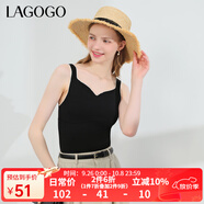 LAGOGO美式短款V領(lǐng)毛針織衫女拉谷谷夏季新款修身黑色吊帶上衣 黑色(W1) M