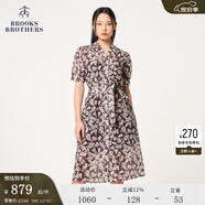 布克兄弟（BrooksBrothers）女士春夏桑蠶絲V領(lǐng)修身連衣裙 B245-棕色印花 XS 2