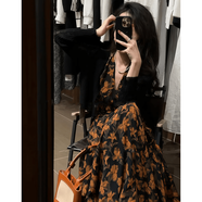 右小姐大碼碎花連衣裙套裝女春夏季外搭薄款防曬開(kāi)衫法式復古收腰背心裙 開(kāi)衫+港風(fēng)裙【兩件套】 L 建議108-120斤