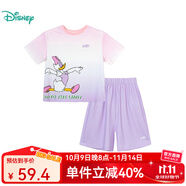 迪士尼兒童短袖套裝T恤短褲2件套 女童黛絲漸變粉紫ZD2DT053 6歲/身高130cm