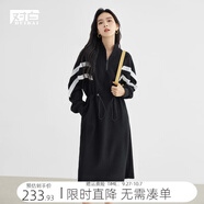 對(duì)白法式設(shè)計(jì)感抽繩針織連衣裙女2025秋裝新款氣質(zhì)顯瘦通勤風(fēng)裙子 靜謐黑 XL