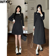 WFKV大碼女裝胖mm秋冬新款法式千金感氣質(zhì)收腰顯瘦毛呢波點(diǎn)連衣裙女 短款裙 3XL 【145-160斤】
