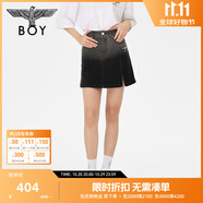 BOY LONDON潮牌牛仔半身裙女夏季黑色顯瘦開叉A字短裙W59001 黑色 L