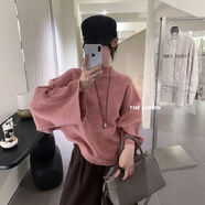 映棠粉色馬海毛半高領(lǐng)蝙蝠袖寬松毛衣女秋冬季2025新款慵懶針織衫 2025新款馬海毛薄款針織衫 S