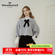 卓雅周末（JORYA weekend）24冬季新款桑蠶絲蝴蝶結(jié)泡泡袖羊毛呢短外套Q260647A 珍珠灰 S