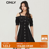 ONLY秋季休閑滿印一字肩A字牛仔短款連衣裙女|123242042 J19 黑牛仔BLACK DENIM XS (155) 76A