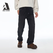 ABLE JEANS 【寬松直筒運(yùn)動褲】春秋新款男士水洗黑色牛仔褲830095 炭黑 S