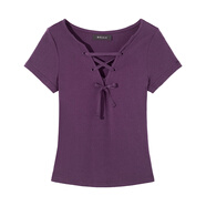 針織裙【夏季清倉】一件六折兩件五折撿漏反季清倉女裝短袖T恤上 D01280紫色 S