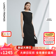 朗姿法式一字肩收腰抽褶設計感氣質(zhì)長(cháng)裙夏裝新款女禮服連衣裙 黑色 2XL