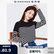 佐丹奴T恤女純棉條紋海軍風(fēng)?；晟篱_叉下擺圓領(lǐng)長袖t恤女13322802