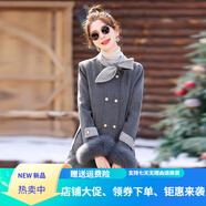 暖冬鴨鴨超好看袖子毛毛拼接羽絨服毛呢大衣女冬季2025新款毛呢外套感 灰色 M 【建議95-110斤】