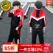 G.DUCKKIDS童裝男童套裝春秋季兒童秋裝套裝中大童小男孩衣服學(xué)生運(yùn)動(dòng)兩件套 金絲絨紅色 120 建議6-7歲【105-115cm】