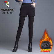 啄木鳥(niǎo)外穿褲裙假兩件保暖修身小腳褲冬季韓版新款加絨加厚德絨打底褲女 黑色褲子【加/絨加/厚】 L 建議101-115斤