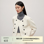 迪賽尼斯（DESIGNICE）羊駝毛短款雙面呢大衣冬季新款羊毛小香風(fēng)深灰毛呢外套女 米白 S