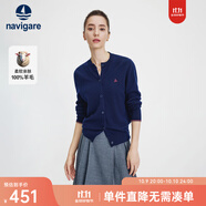Navigare意大利小帆船毛衣外套女士秋冬款純羊毛圓領(lǐng)羊毛衫氣質(zhì)針織開(kāi)衫 藏青 L