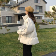 確不凡棉服女款2025年新款短款過冬穿冬季棉衣棉服女2024冬天韓版寬松學 象牙白 XS 85-98斤