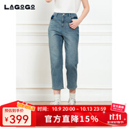 LAGOGO淺藍高腰九分褲女拉谷谷2025年秋季新款彈力長褲OCNN537Q52 淺牛仔藍 L