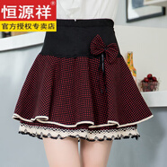 恒源祥毛呢短裙蓬蓬裙百褶裙a字裙秋裙百搭打底裙高腰半身裙子2026秋冬 紅色波點(diǎn) L 大碼2尺4-2尺8